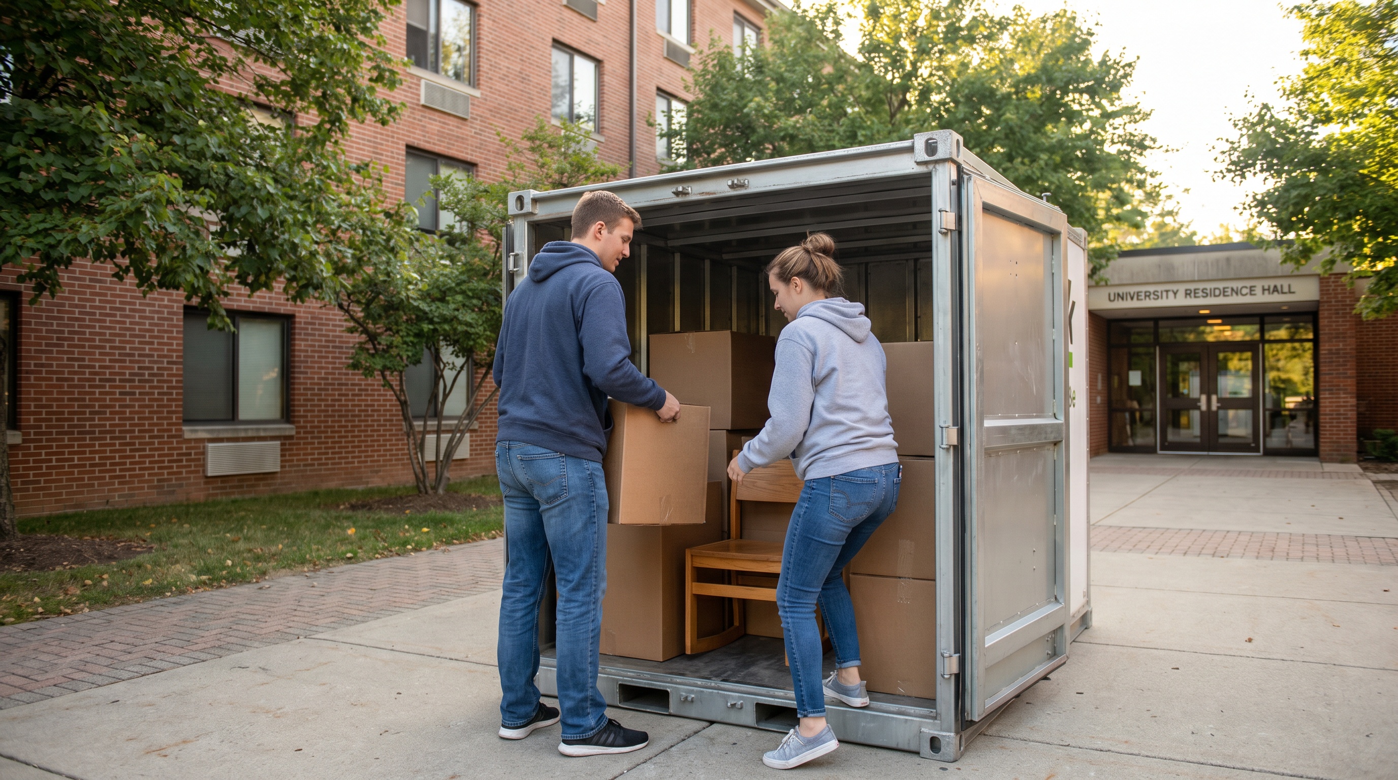 u-pack relocube being loaded with dorm furniture