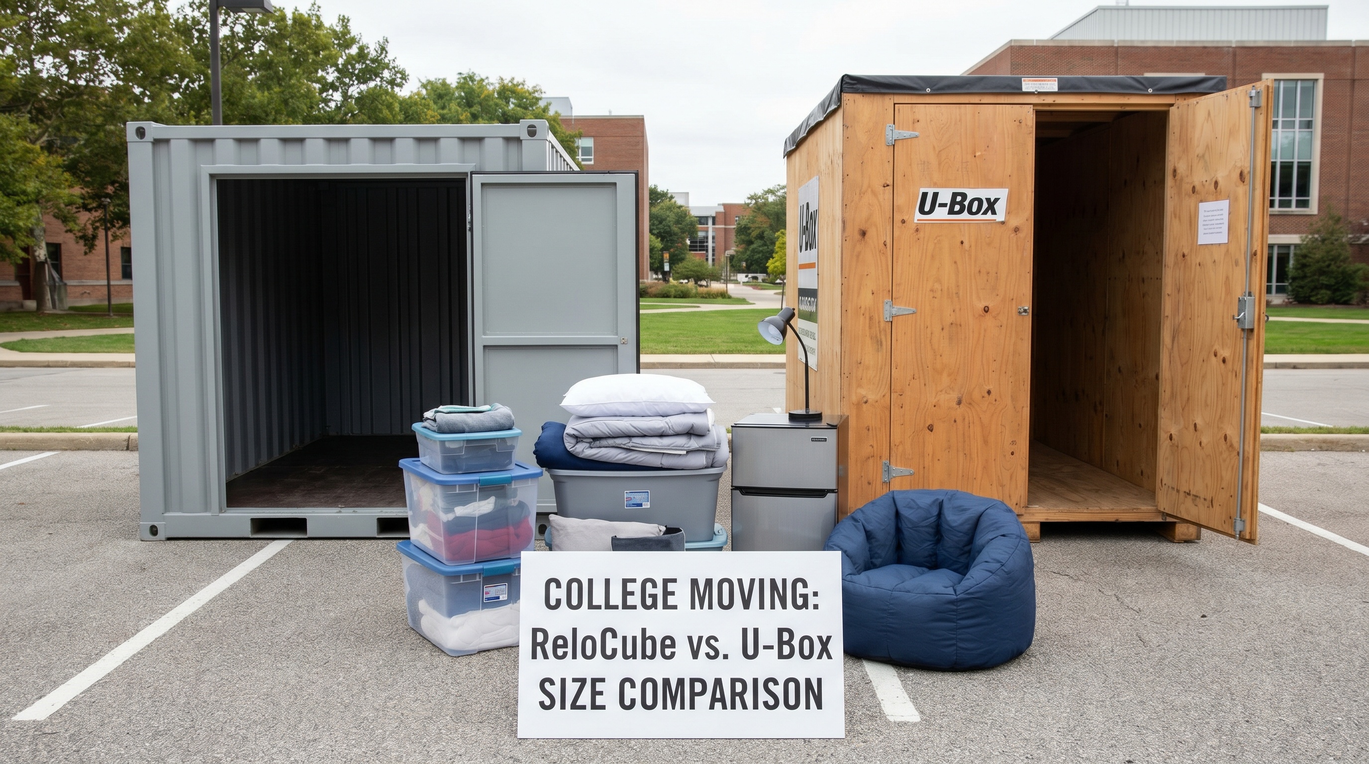 ReloCube vs U-Box size comparison with college dorm items