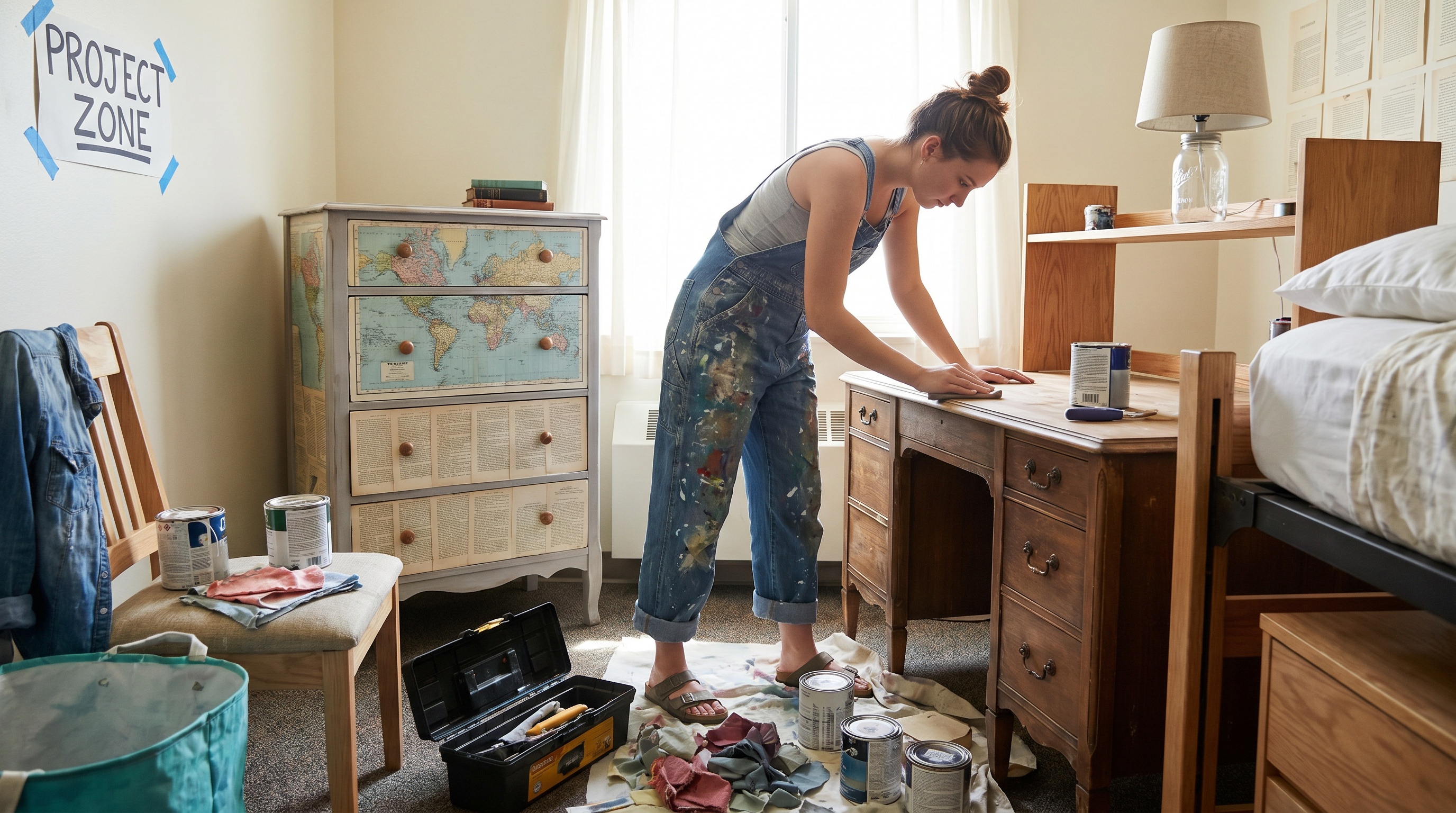 College student DIY decorating project upcycling furniture