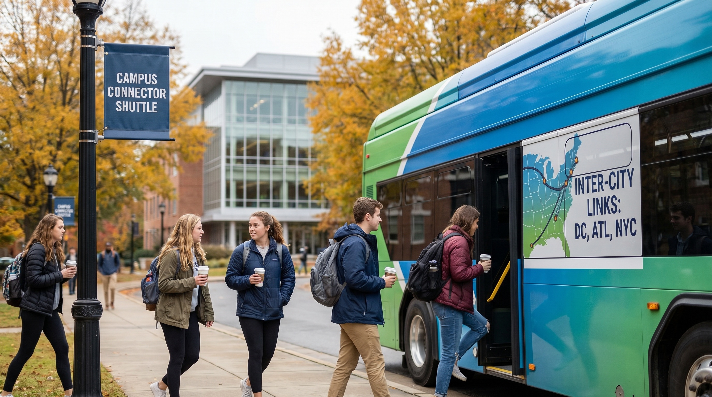 Students using campus shuttle service at a North Carolina university