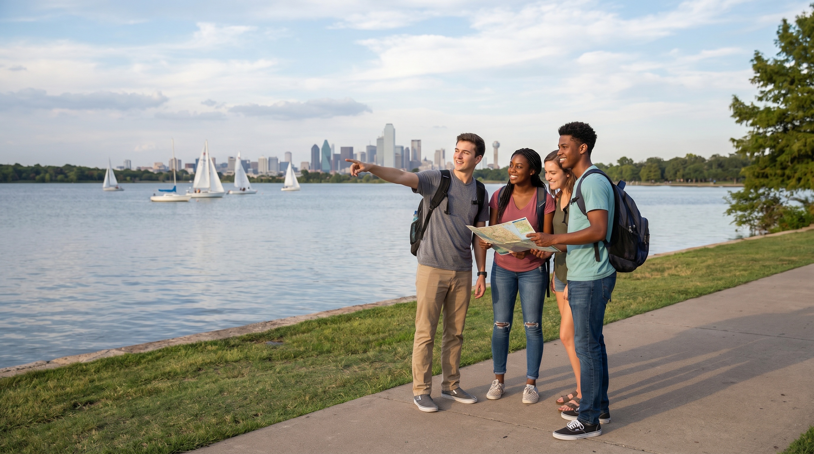 Students enjoying outdoor activities at White Rock Lake Park