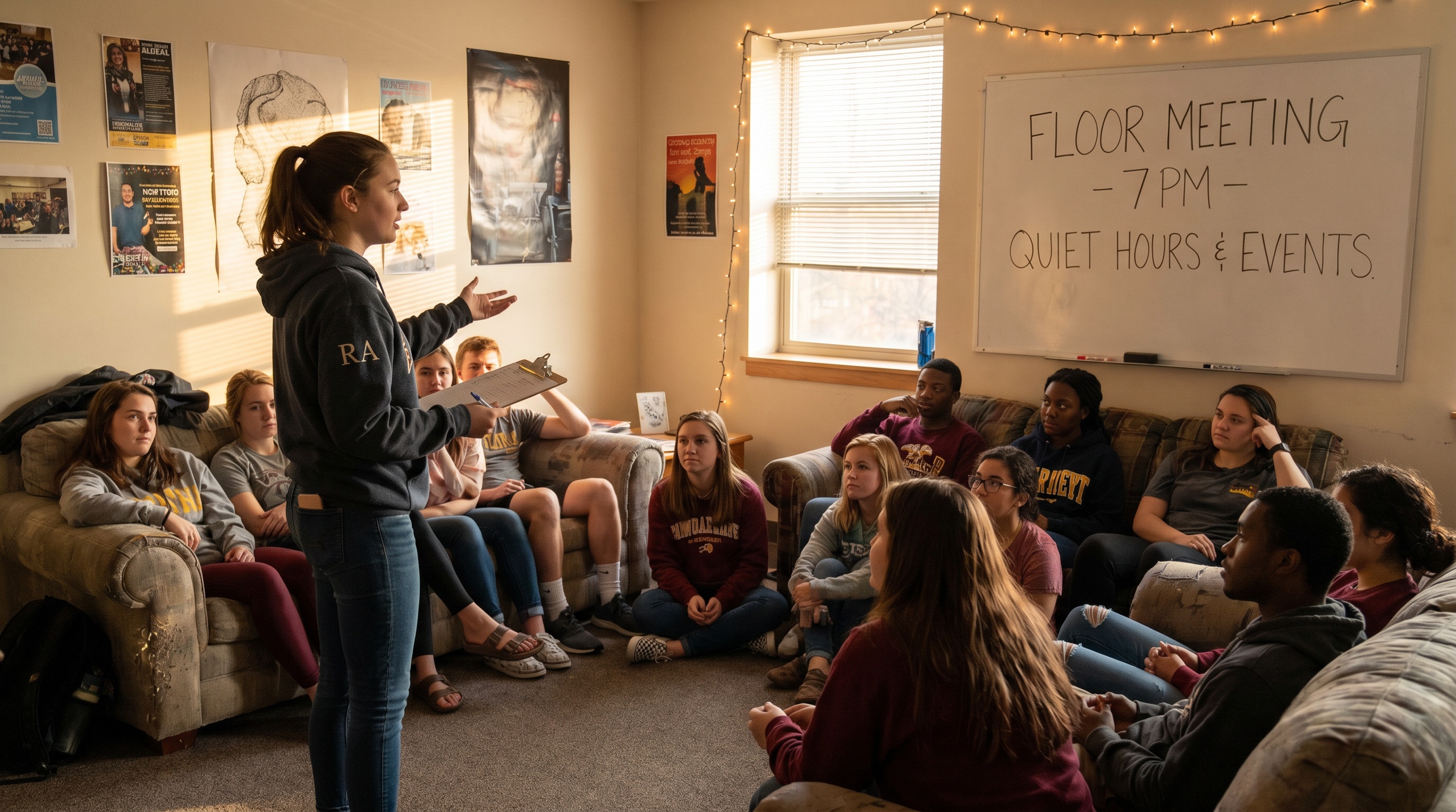 RA organizing floor meeting with students