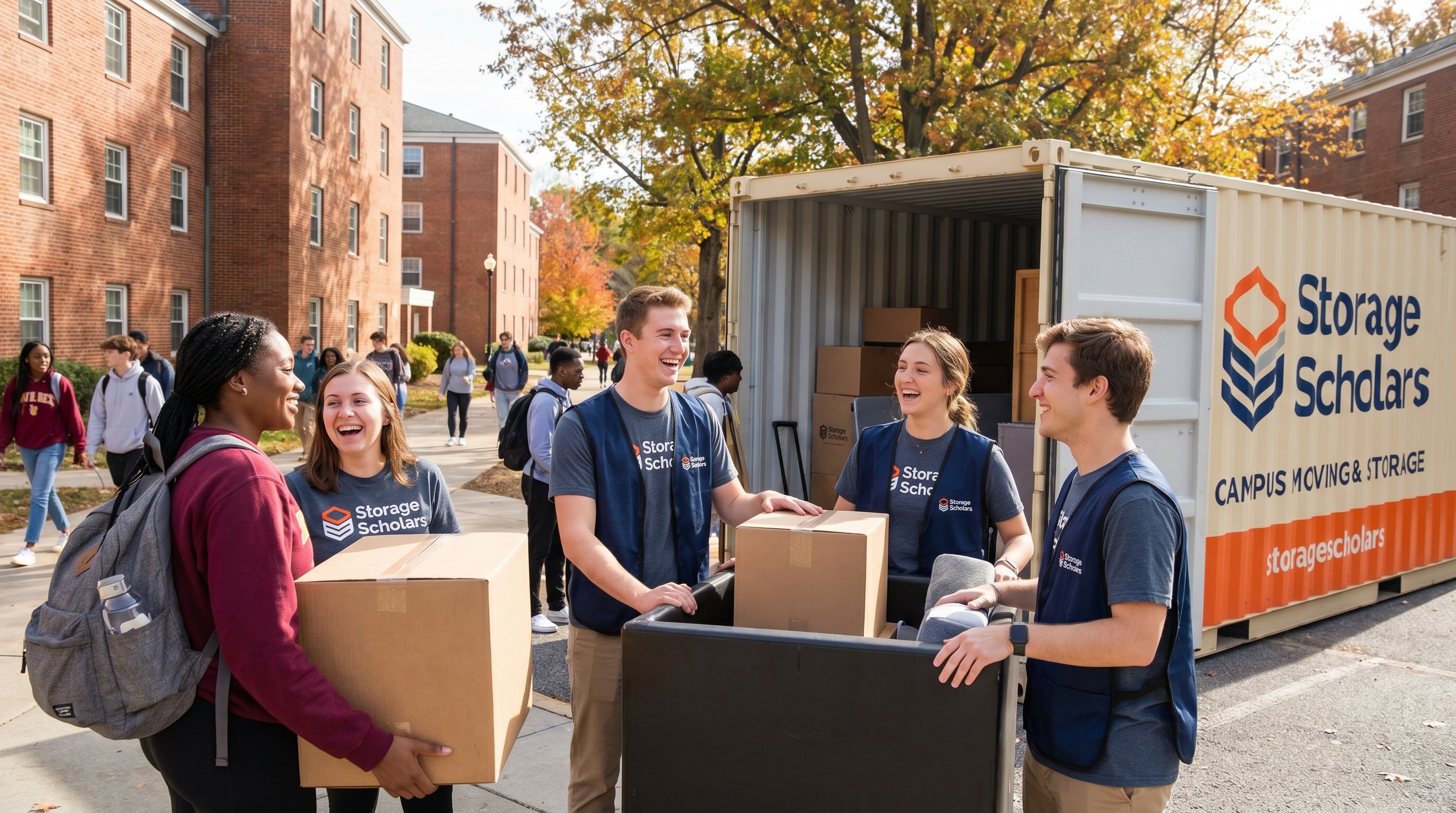 storage scholars team helping students load container on campus