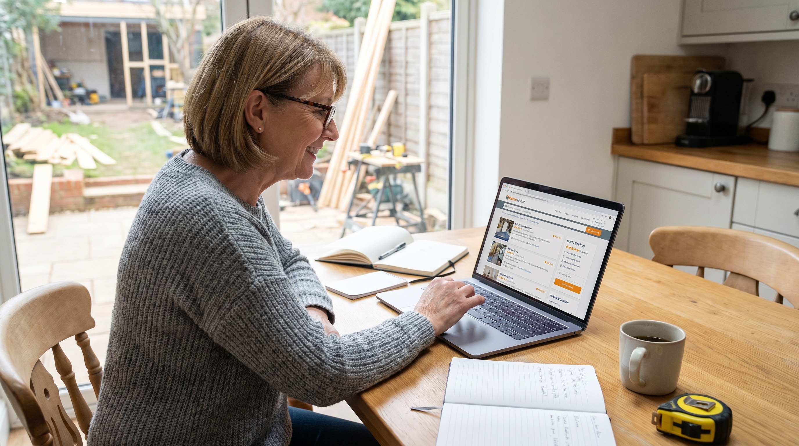 homeowner researching contractors on laptop