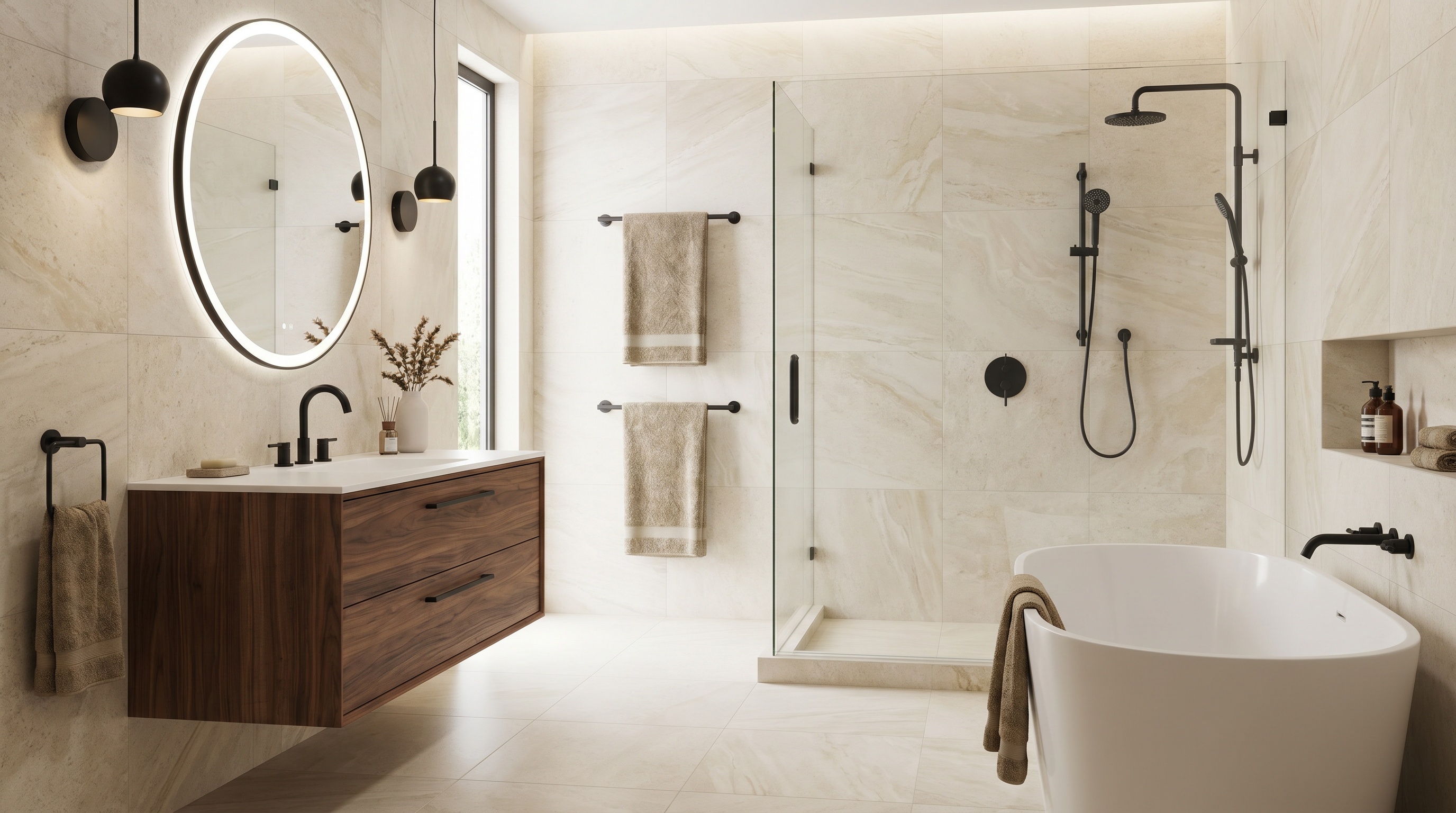 bathroom with coordinated fixtures and modern hardware