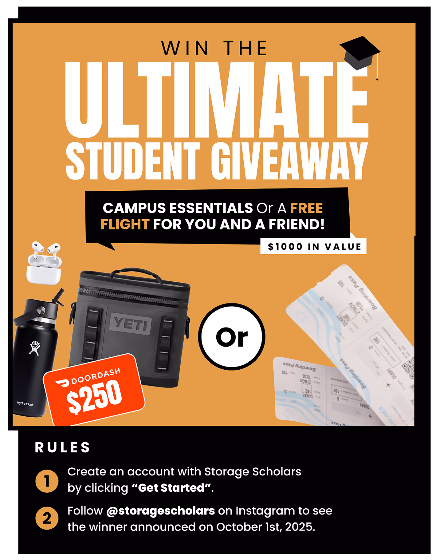 Storage Scholars ultimate student giveaway promotion.