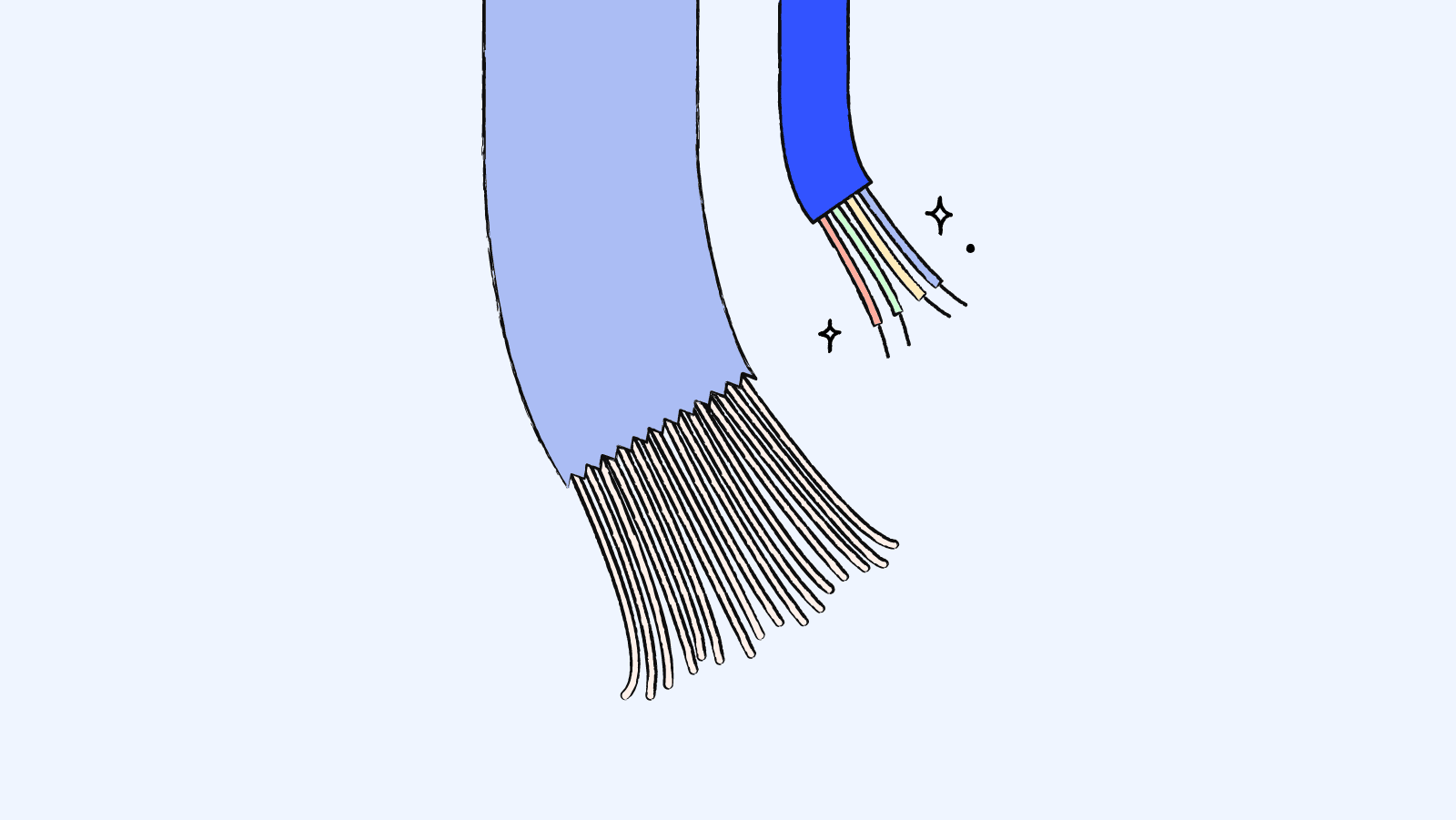 A close-up of the fiber optic cable