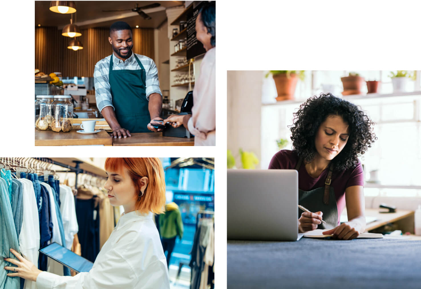 A collage of small business owners at work, all using wireless devices.
