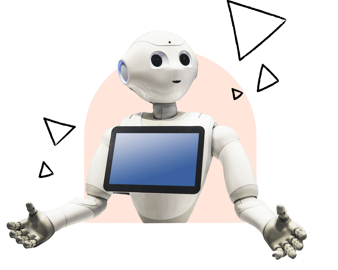 A modern robot with a screen on their chest