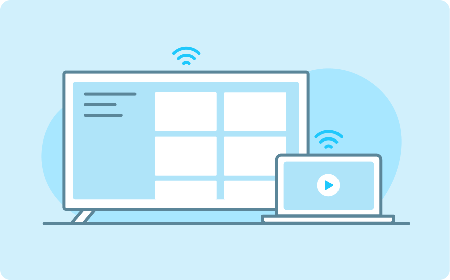 A desktop and laptop illustrated with Wifi symbols above