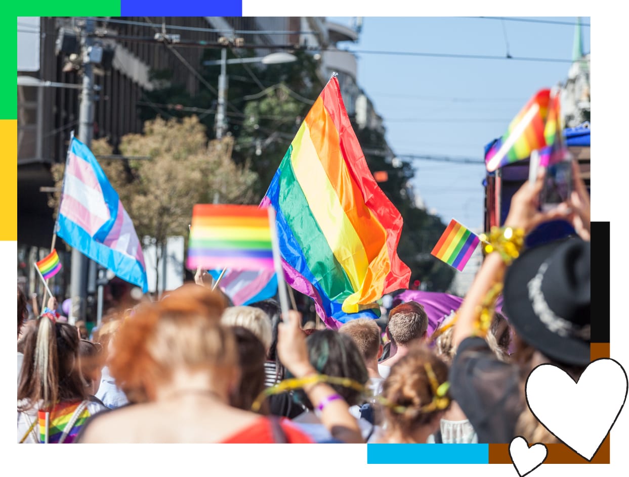 People celebrating Pride with flags