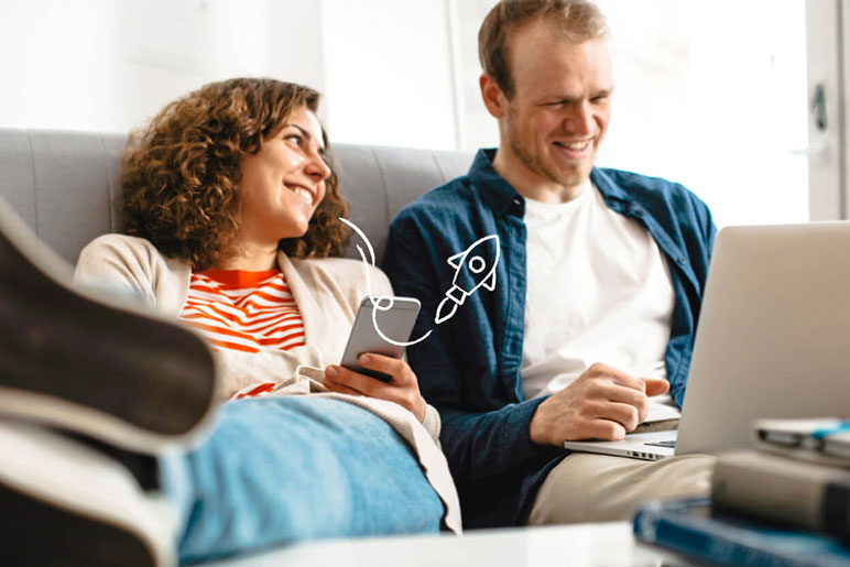 Couple happily using Ting Internet