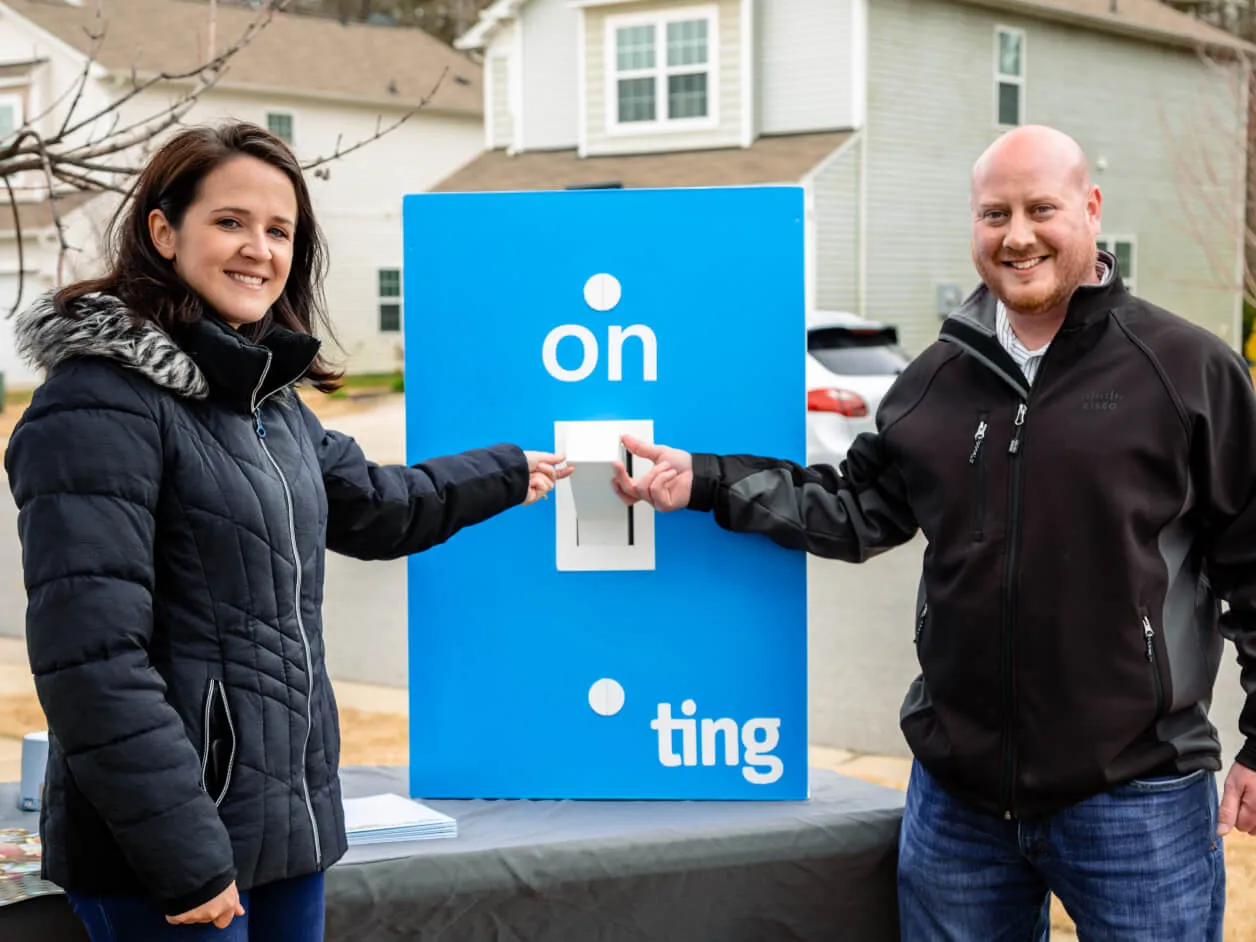 A couple flips on a novelty internet power switch featuring the Ting logo.