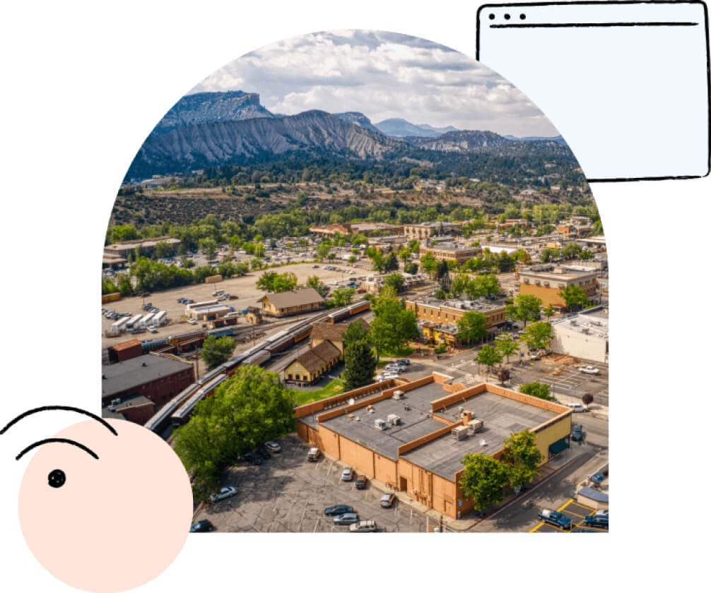 A birds eye view of the town of Western Slope