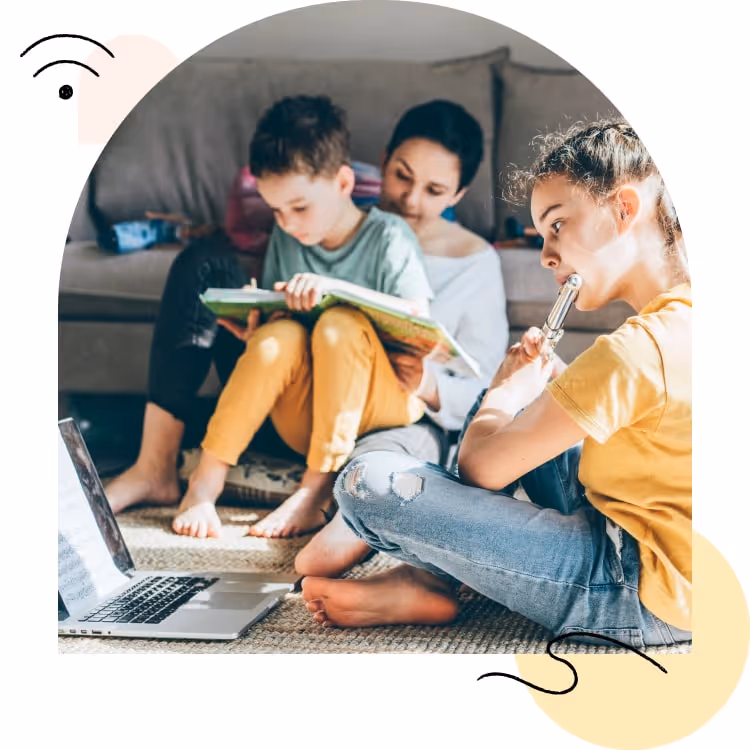 Mother and children doing homework