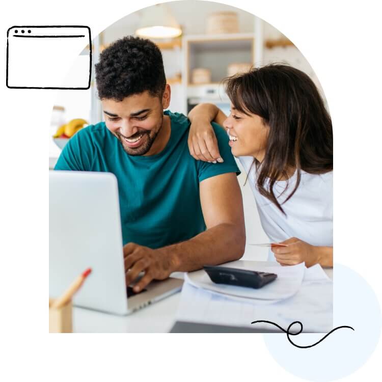 Two people working on their finances on the computer