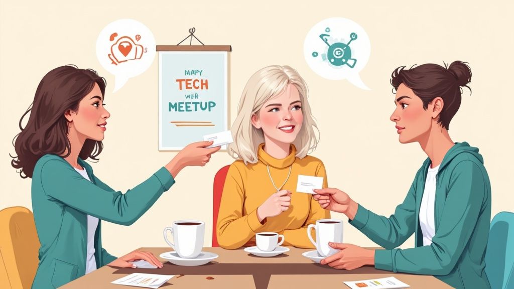 People networking at a local tech event.