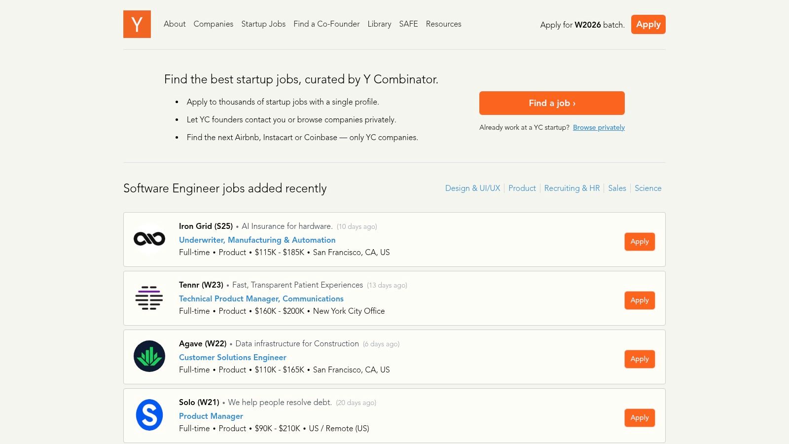 Y Combinator – Work at a Startup