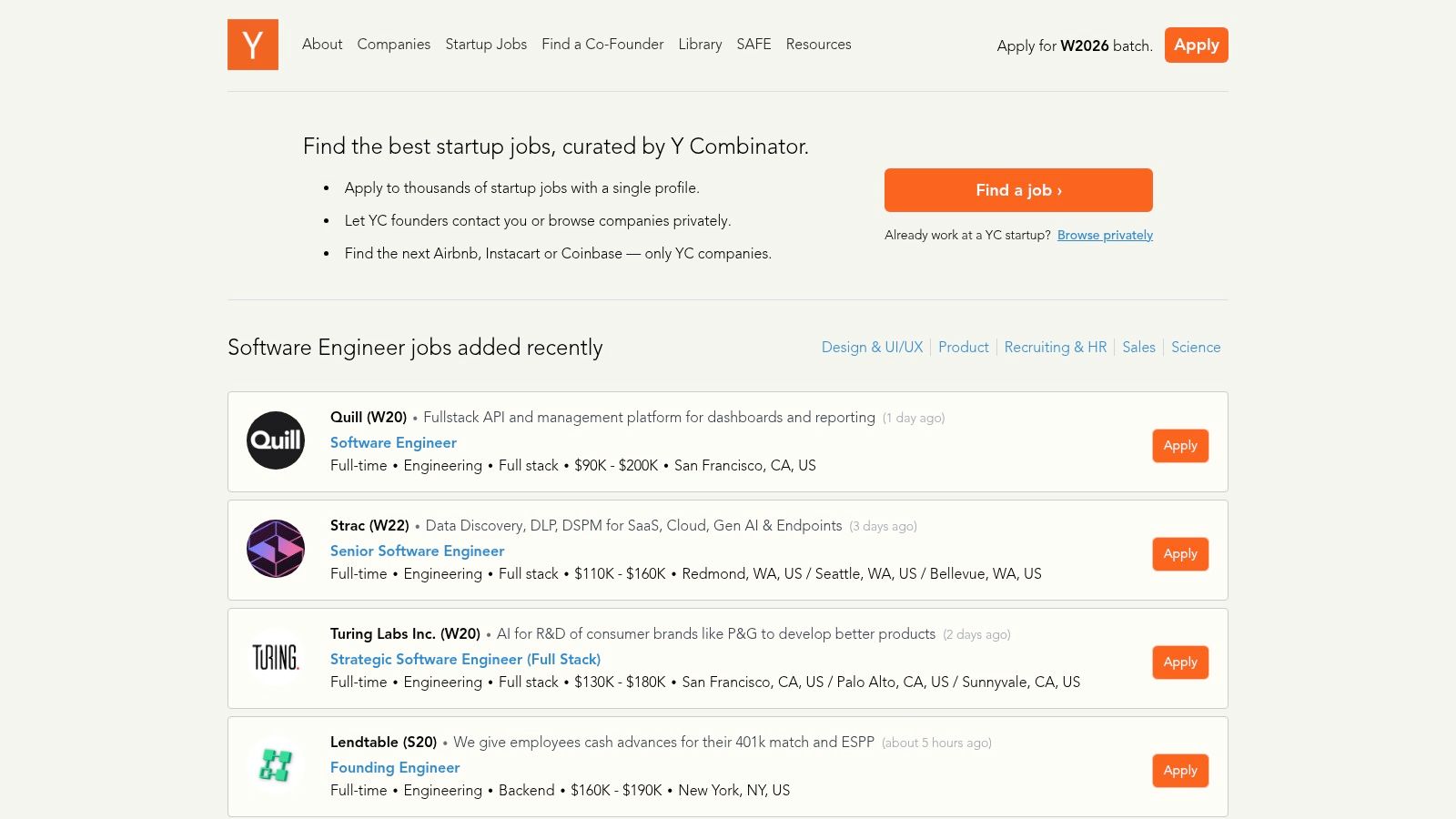 Y Combinator – Work at a Startup