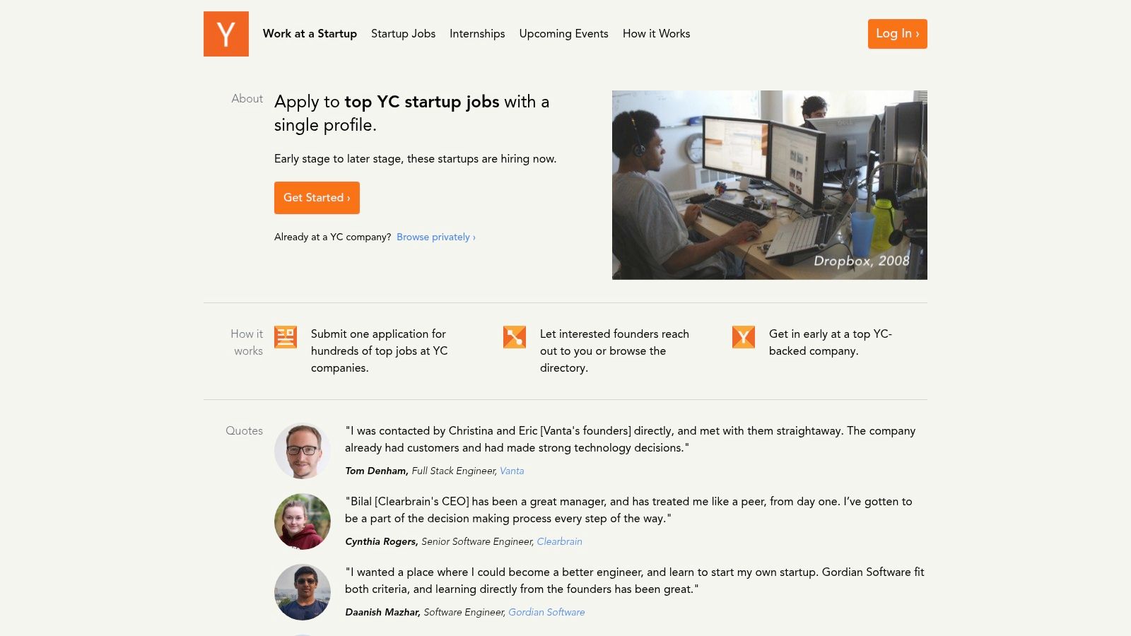 Y Combinator – Work at a Startup (YC W@aS)
