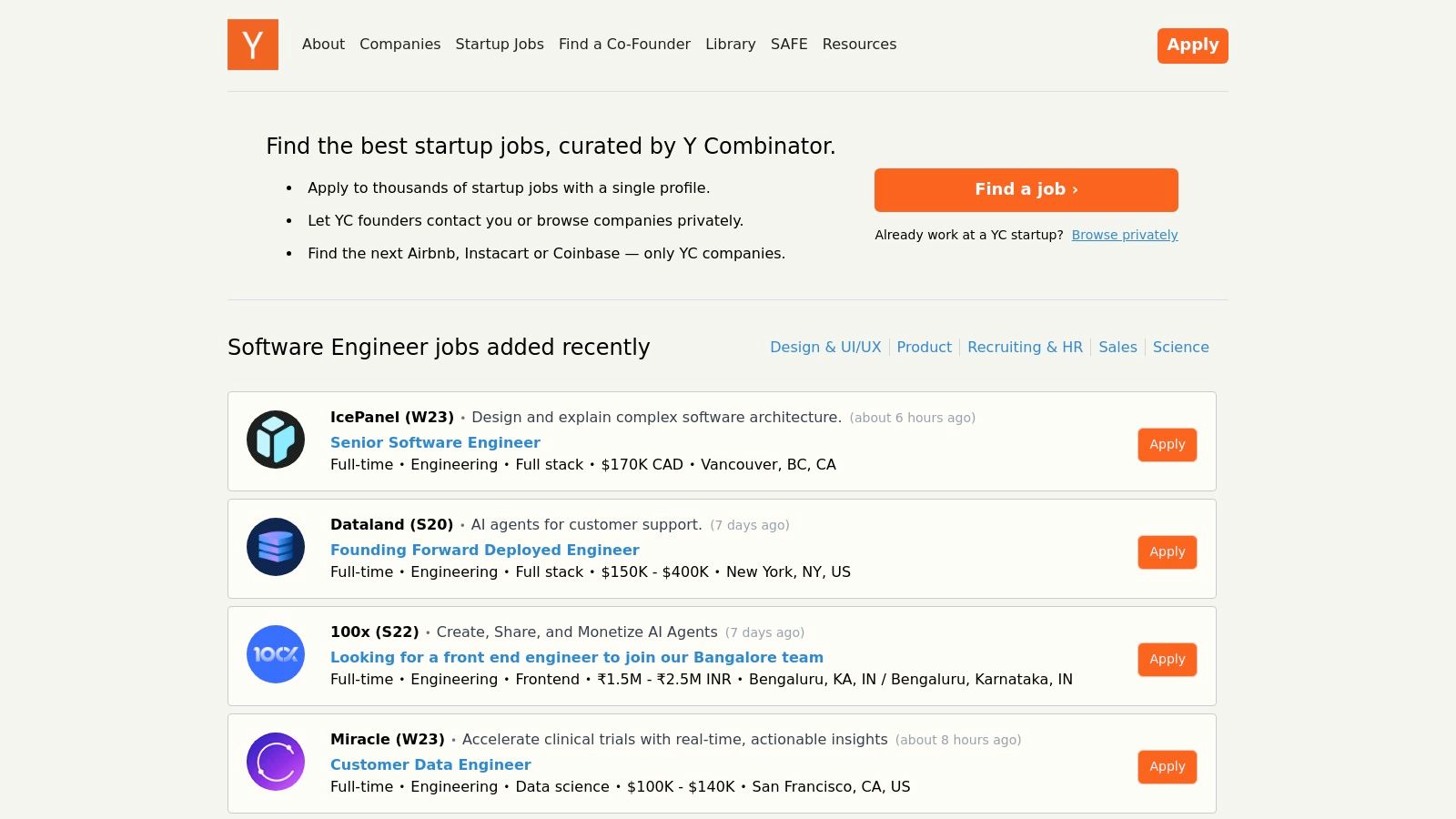 Y Combinator – Work at a Startup