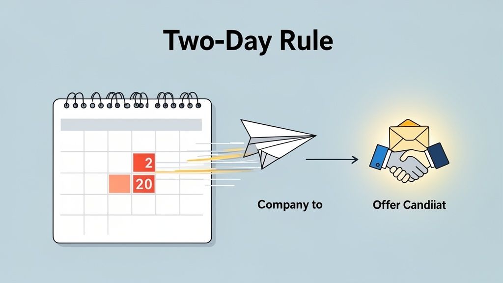 Illustration of the 'Two-Day Rule': a company sends an offer to a job candidate within two days.