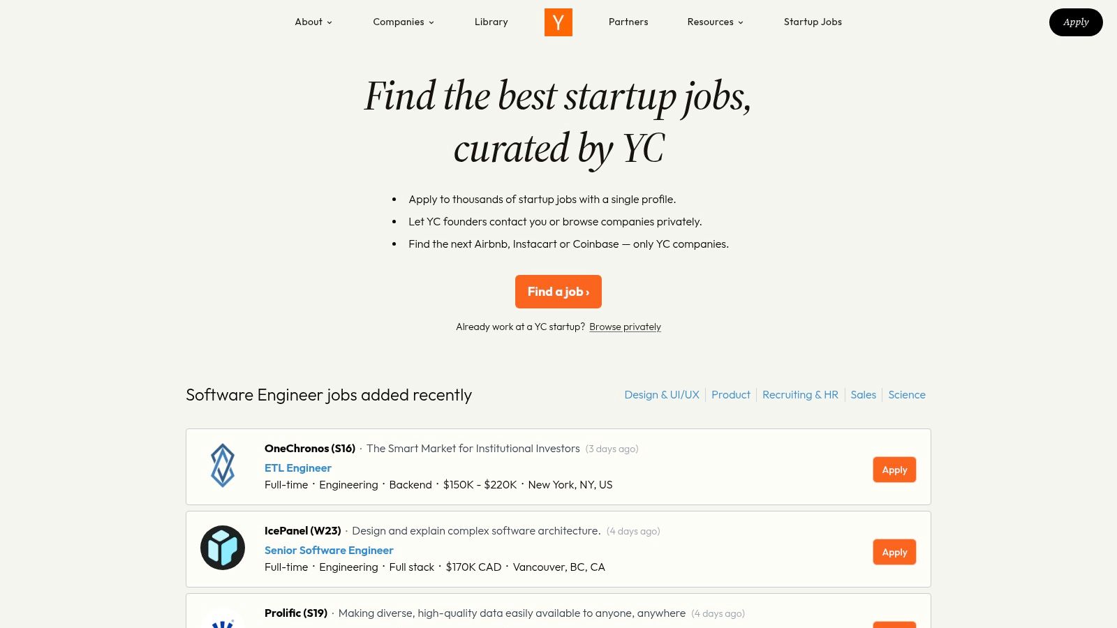Y Combinator – Work at a Startup