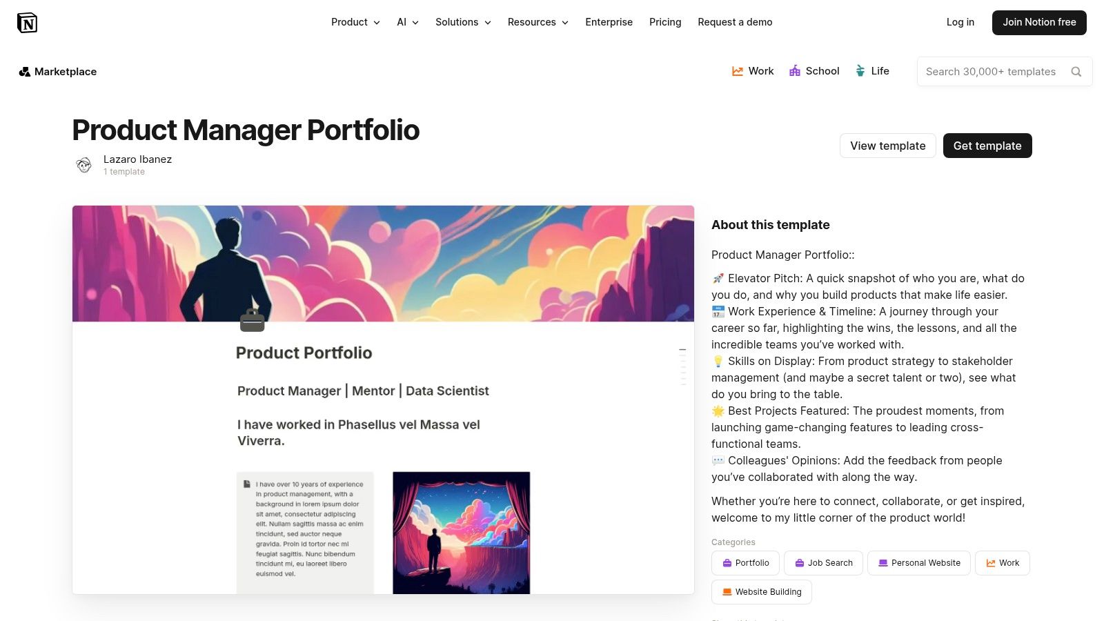 Notion Template Gallery (Product Manager Portfolio)