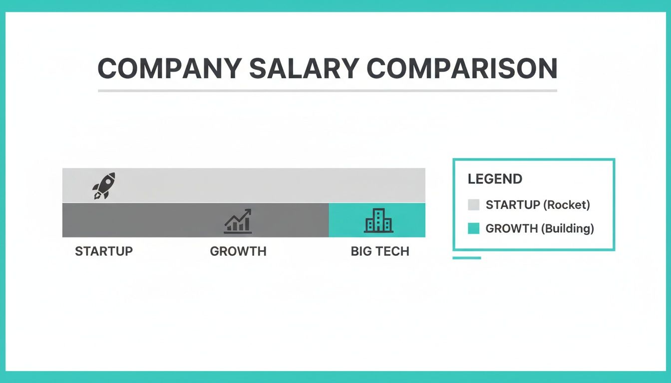 Chart titled 'Company Salary Comparison' showing horizontal bars for Startup, Growth, and Big Tech companies.