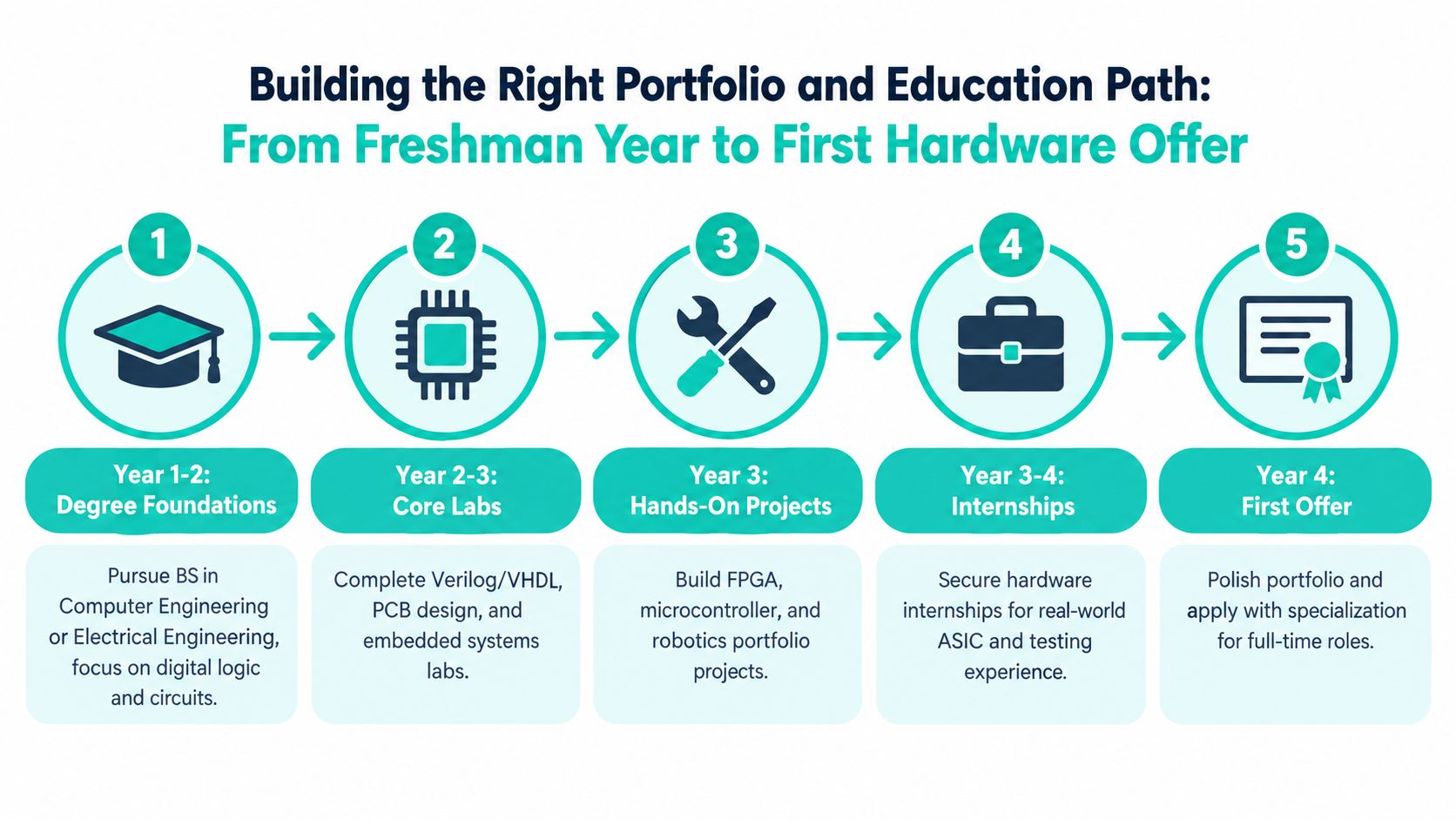 A five-step roadmap for students to build a hardware engineering portfolio and secure their first job.