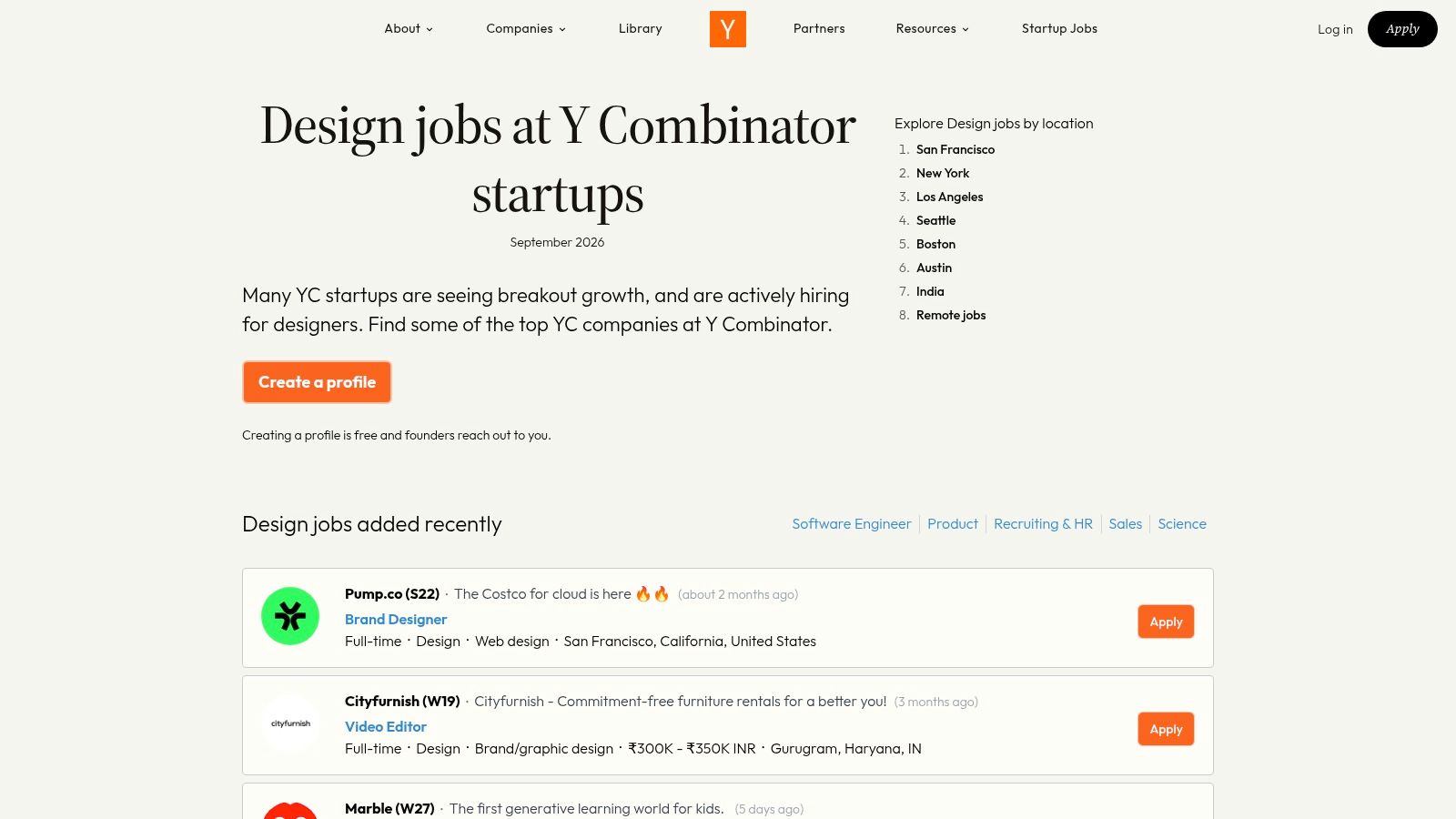 Y Combinator Jobs / Work at a Startup (YC)