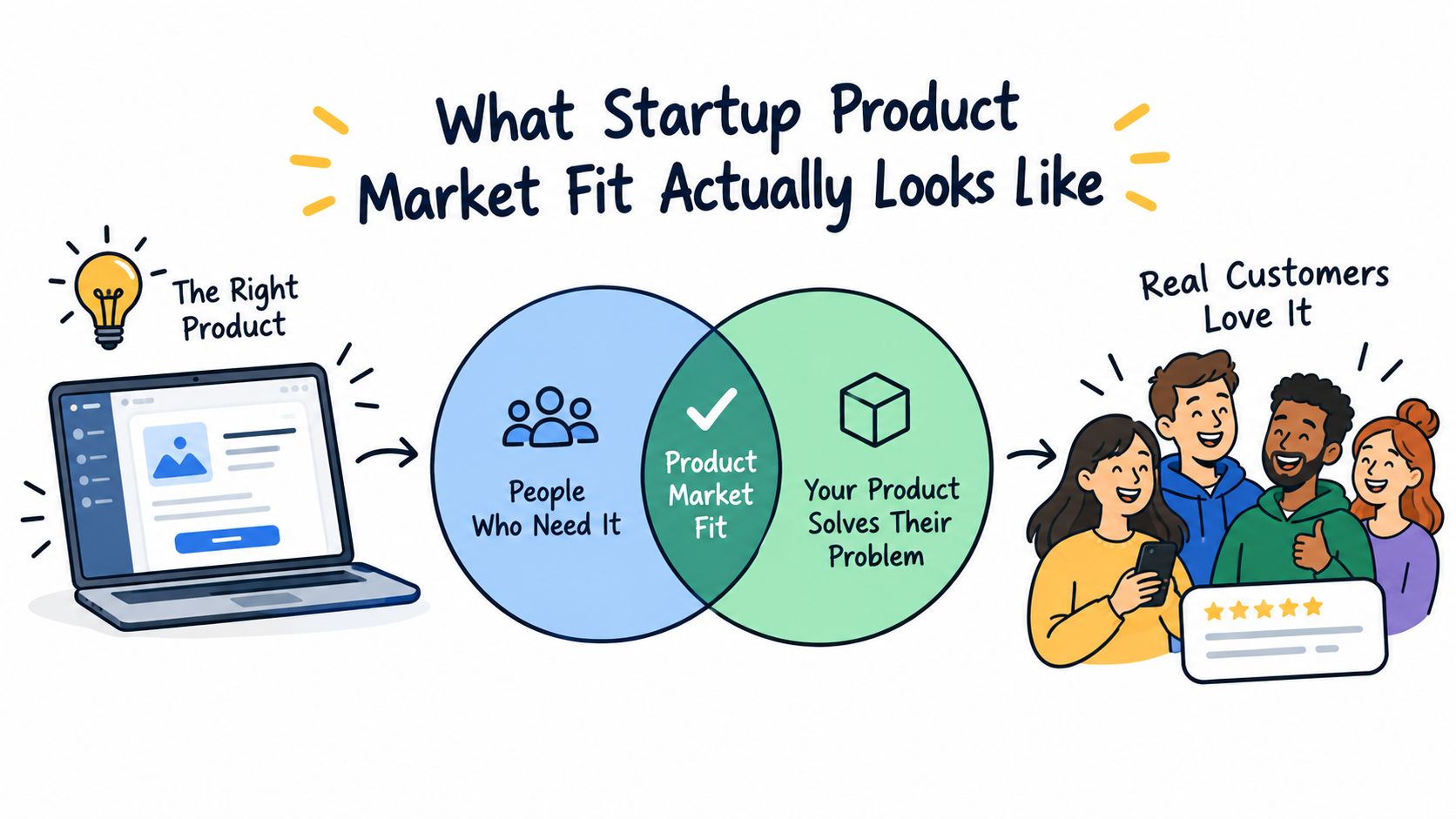 A diagram illustrating product market fit as the intersection between people needing it and solving their problem.