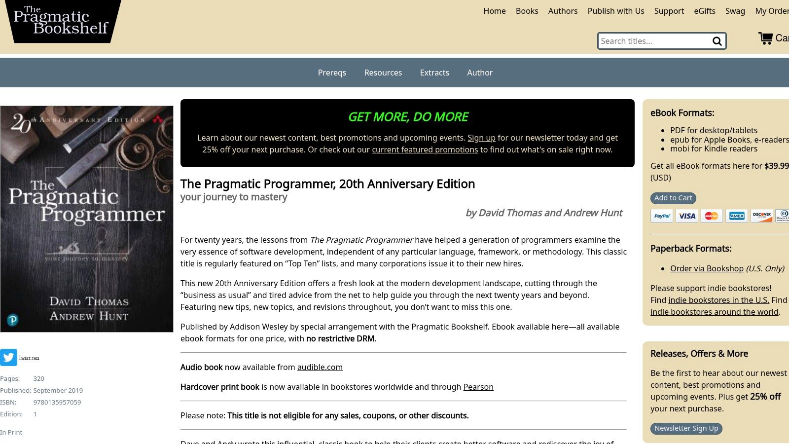 The Pragmatic Programmer, Your Journey to Mastery, by David Thomas and Andrew Hunt