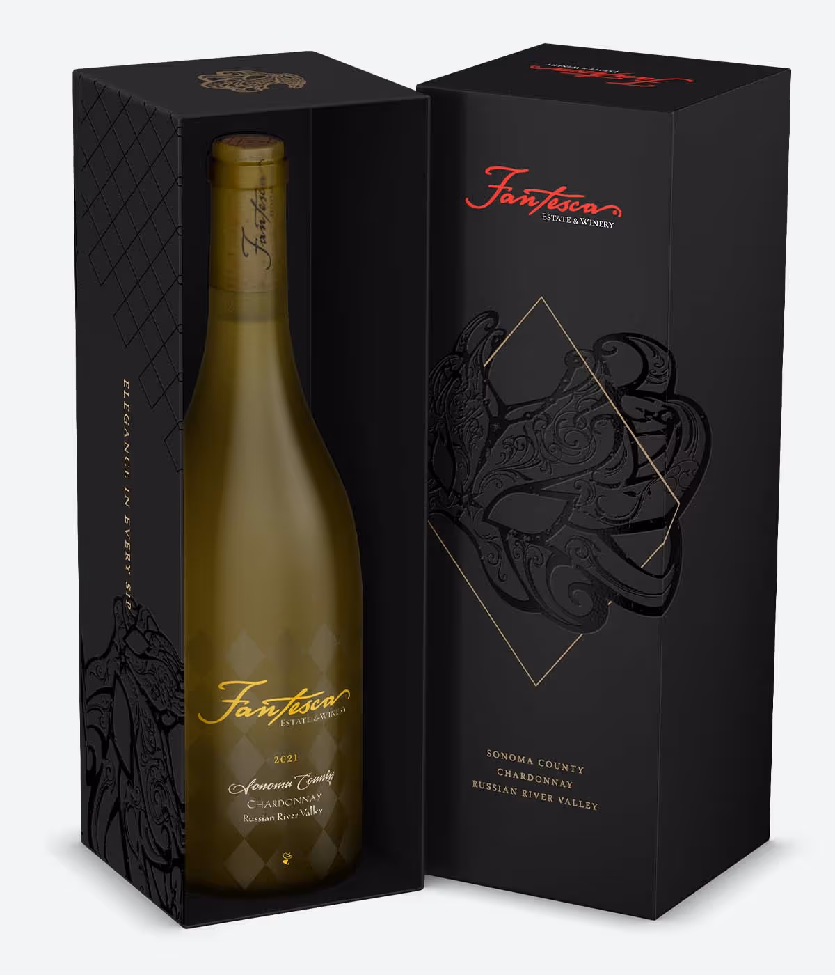 Wine bottle beauty shot with elegant background by Outshinery