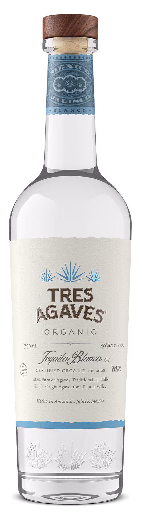 photo of an organic premium tequila blanco by Outshinery with thick paper and custom embossed glass