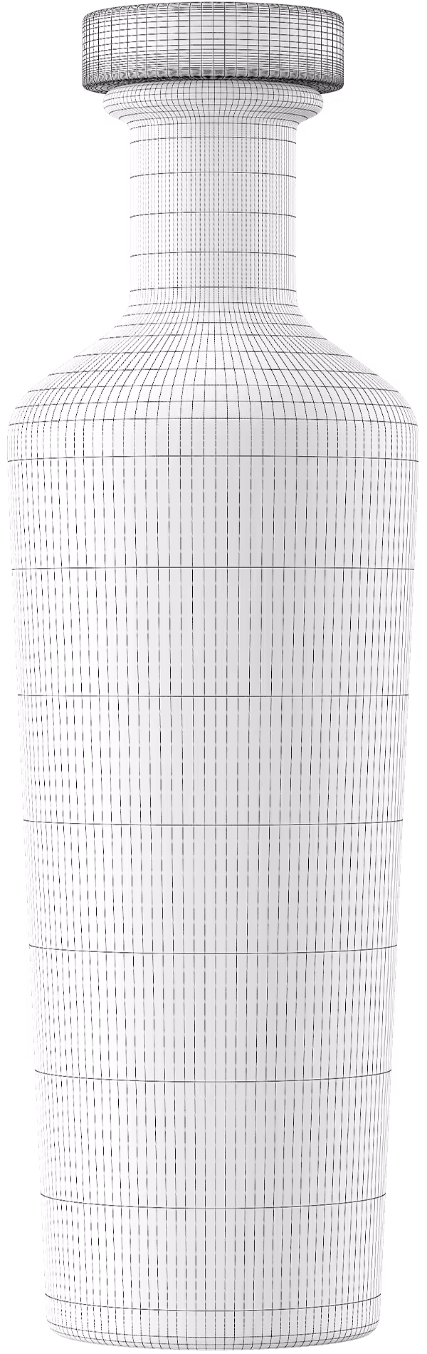 3D wireframe mesh of a Candela Mamajuana rum bottle, the modeling stage of Outshinery's 3D production process