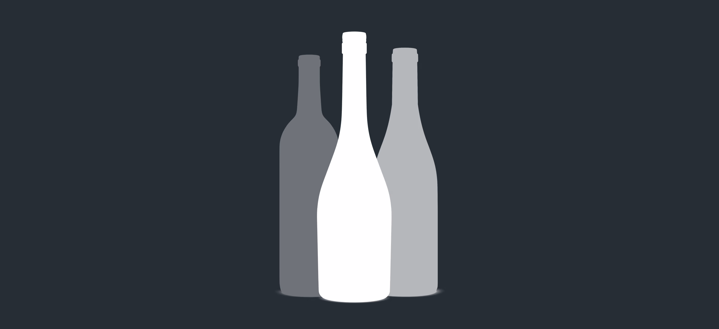 Three stylized bottle silhouettes on a dark background with the center bottle lit, hero graphic for Outshinery's getting started guide