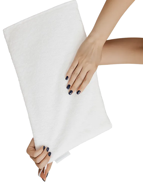 a person holding a white towel