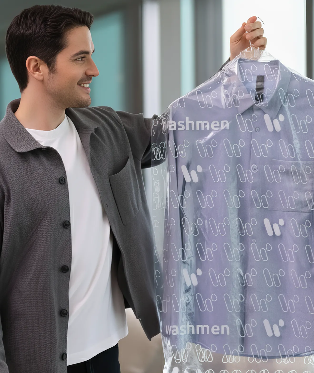 a man holding a shirt