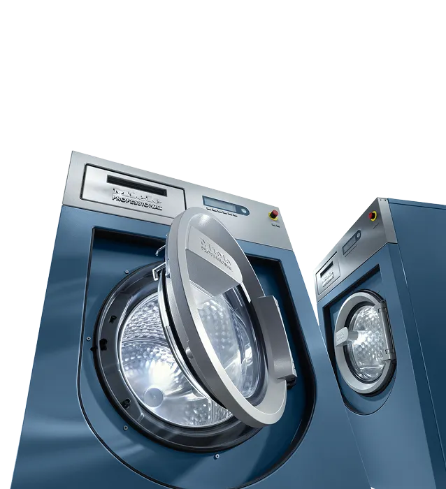 a washing machine with a door open