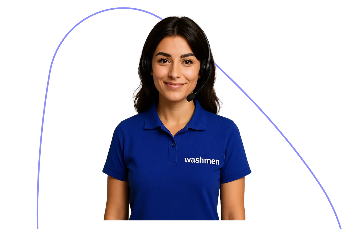a woman wearing a blue shirt and headset