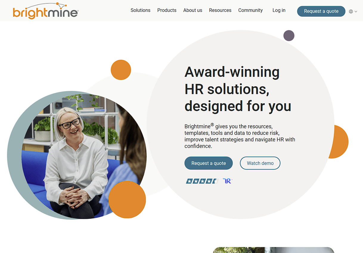 Screenshot of Brightmine’s website home page.