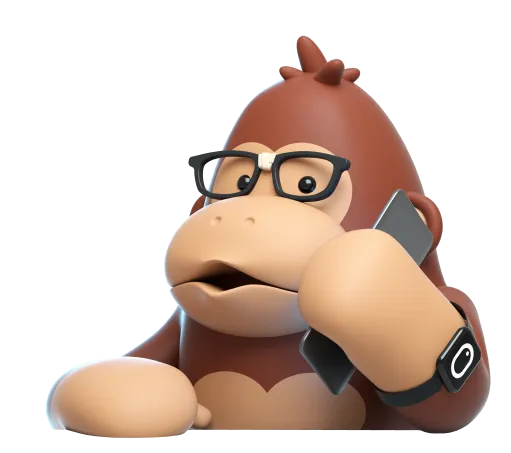 3D-renderad gorilla med glasögon som pratar i mobiltelefon
