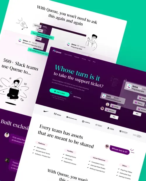 Projekt strony Queue, aplikacji do zarządzania zadaniami w Slack.