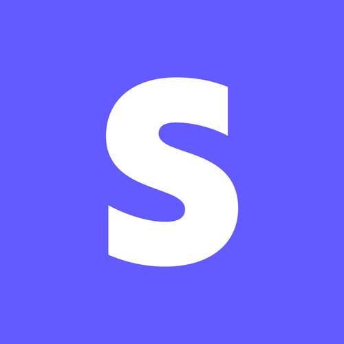 Logo Stripe - biała litera S na delikatnym fioletowym tle.