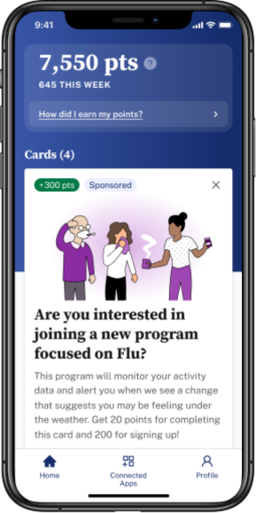 A screenshot of the Evidation app, specifically the homepage.