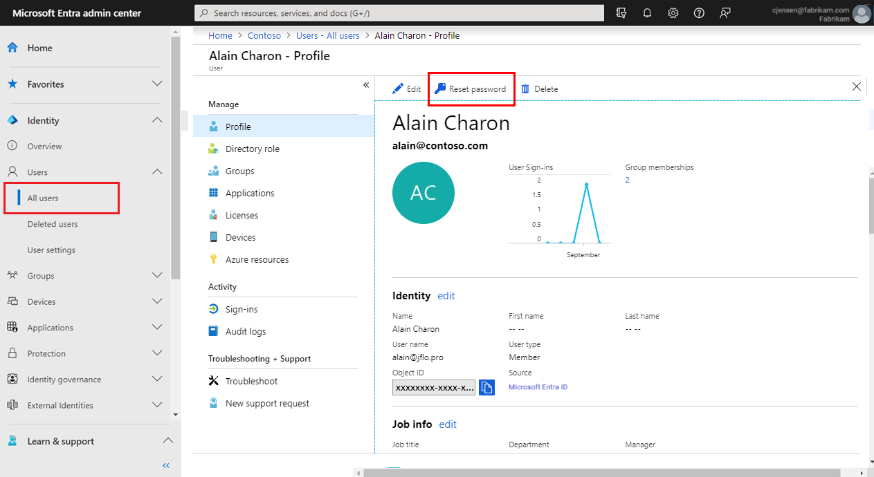 Microsoft Entra User Password Reset Admin View