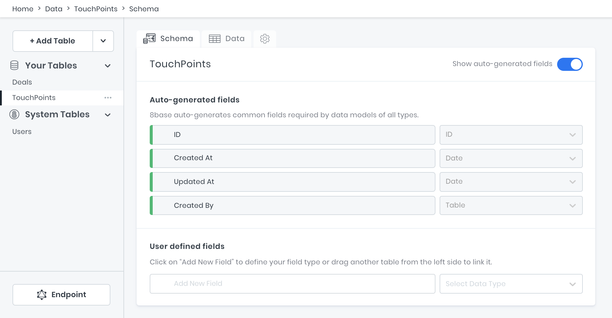 Empty tables Deals and Touch Points for Custom CRM project