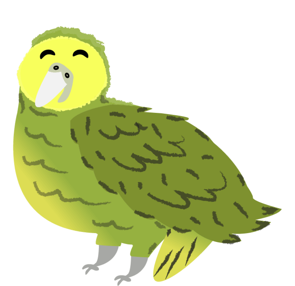 Kakapo sitting on a tree branch