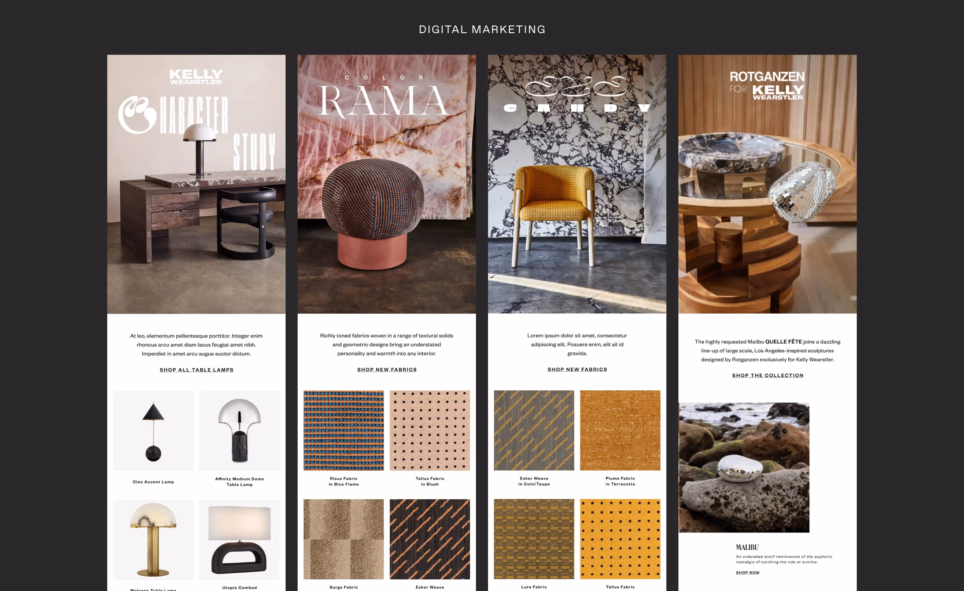 Digital marketing designs for Kelly Wearstler